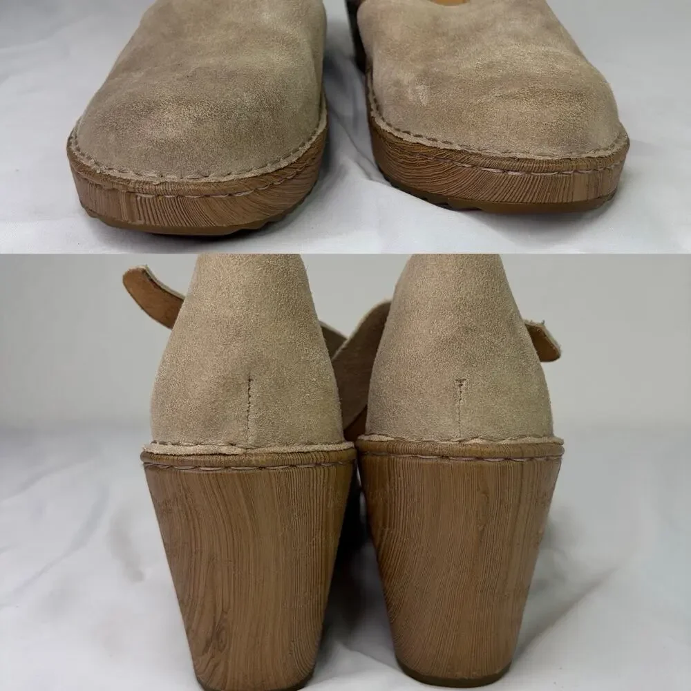 Born Nellie Wedge Mary Jane Leather Shoes Suede Tan Color Size 11M, boho-chic